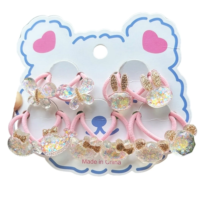 

2PCS White Transparent Glitter Bunny Girls Lovely Elastic Hair Bands Hair Accessories Children Hair Ties Baby Headwear