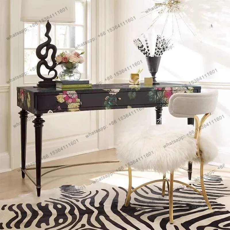 

D25American light luxury pure hand-painted dresser solid wood with drawers Roman column design custom makeup table simple