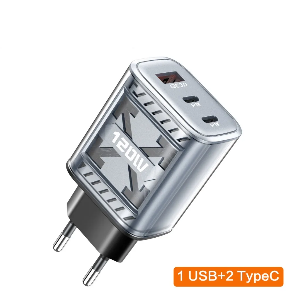 Ładowarka USB C 120W PD Type C Quick Charge QC3.0 do szybkiego ładowania telefonów komórkowych, adapter ścienny do iPhone 15 16 Xiaomi Samsung S24