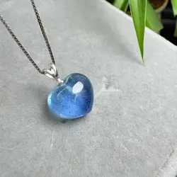 1 Pc Fengbaowu Natural Aquamarine Heart Pendant 12-14MM Heart 925 Sterling Silver Reiki Healing Stone Jewelry Gift For Women