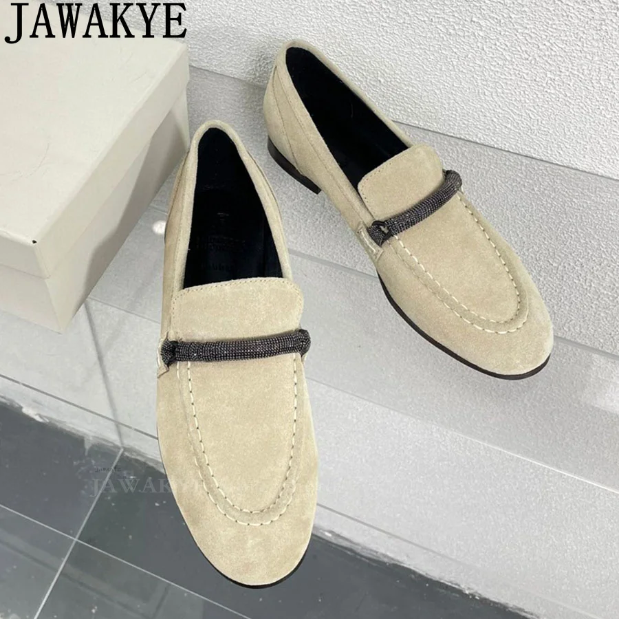 Summer Suede Leather Loafers Flat Shoes Women Round Toe Fashion Famous Doudou Shoes Luxury Runway Business Walk Shoes Mujer