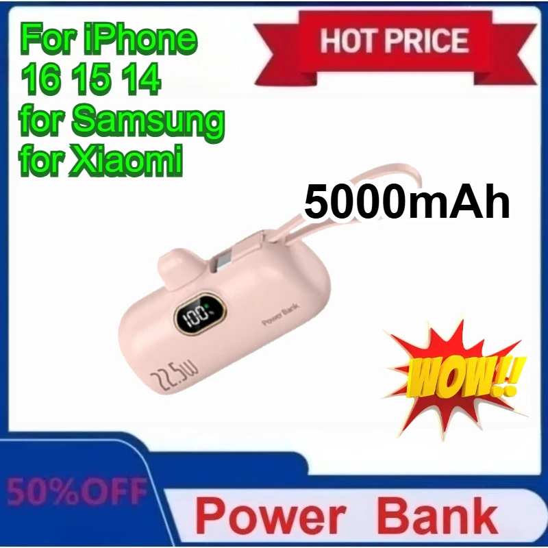 

Mini Mobile Power Bank 5000mAh Portable Fast Charging for iPhone 16 15 14 for Samsung for Xiaomi External Batterry