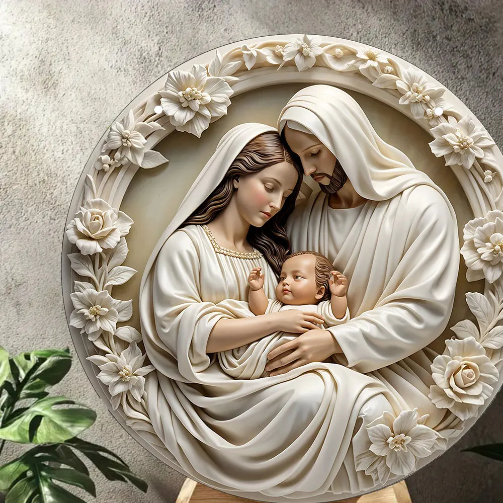 8 Inch Religious Xylon Wall Art - Holy Family 2D Flat Nativity Scene, Ideal for Home, Office, Church, Christian Gift/Outdoor Dec