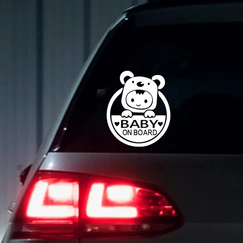 Baby On Board Sign Car Window Bumper Decal Sticker Reflective Car Stickers Cute Cartoon Stickers Car Accessories