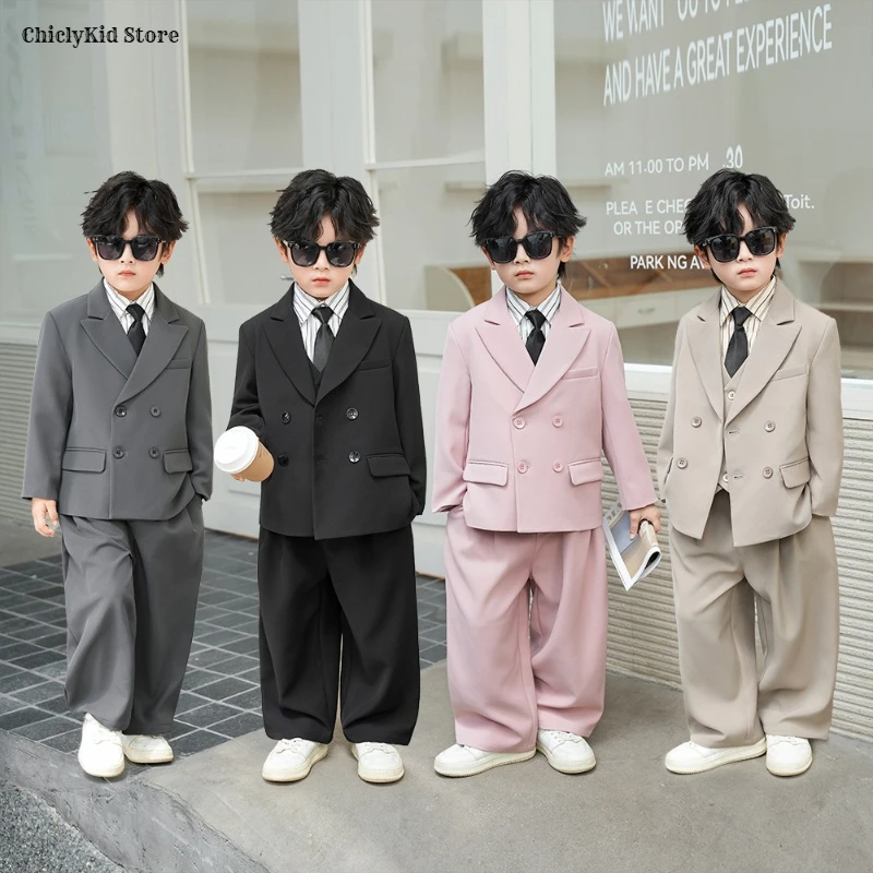 

Boys Solid Double Breasted Blazer Jack Vest Pants Children Suit Waistcoat Wedding Clothes Sets Toddler Formal Dress Kids Tuxedos