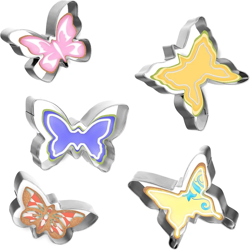 

5Pcs Butterfly Cookie Cutter Set Stainless Steel Biscuit Mold Mini Cookie Cutters Sandwich Chocolate Fondant Cake Baking Mould