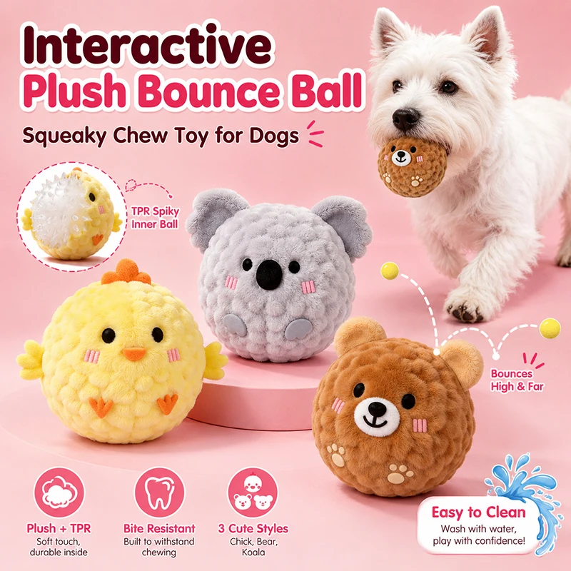 Mini Plüsch-Springball Hundespielzeug mit Quietscher Plüsch-TPR-Kauball Interaktives Haustier-Spielzeug zur Langeweile-Bekämpfung Hundezubehör