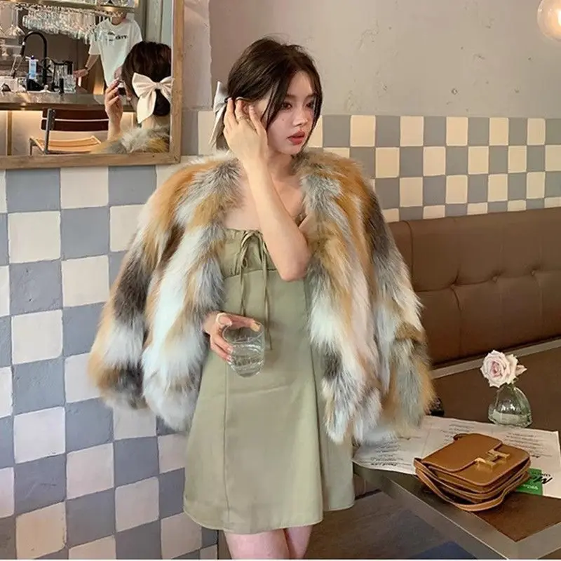 2025 Winter New Loose Environmentally Friendly fox Hair thin Young fur Jacket Women's Short Imitation Sun fox Temperament Fluff