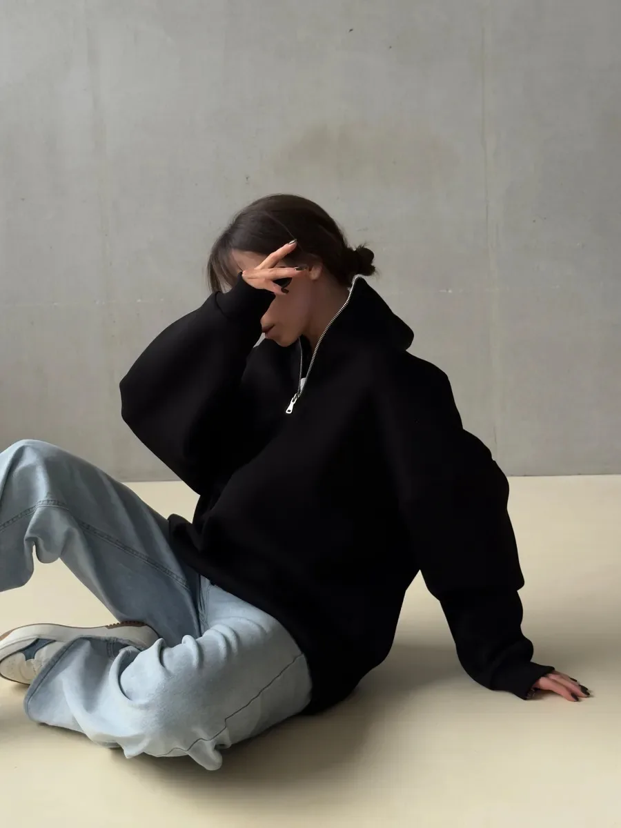 Sweat à capuche à manches longues pour femmes, rétro américain, demi-fermeture éclair, Patch Alphabet, mode de sortie, haut de marque tendance, vêtements pour femmes