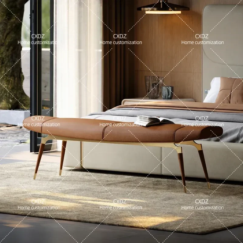 Italian light luxury bedside stool luxury bedroom leather bedside stool modern simple bench shoe changing stool