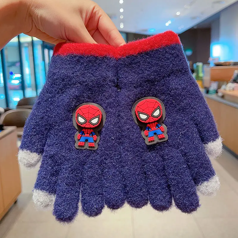 Marvel Spiderman lindos niños otoño e invierno cómodos, suaves, luminosos protectores de muñeca cálidos, protectores de manos a prueba de viento guantes de felpa