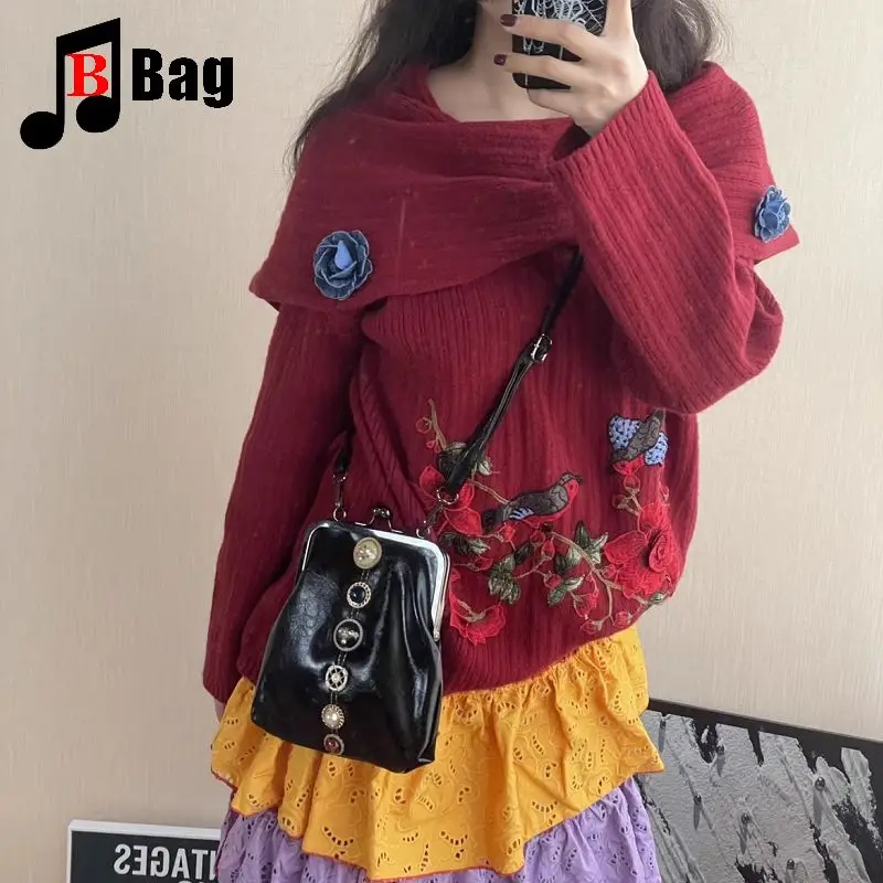 Y2K cool girl Women Men unsex Harajuku women's handbag Retro Goth punk Make old Button Clip bag Versatile pu  crossbody bag