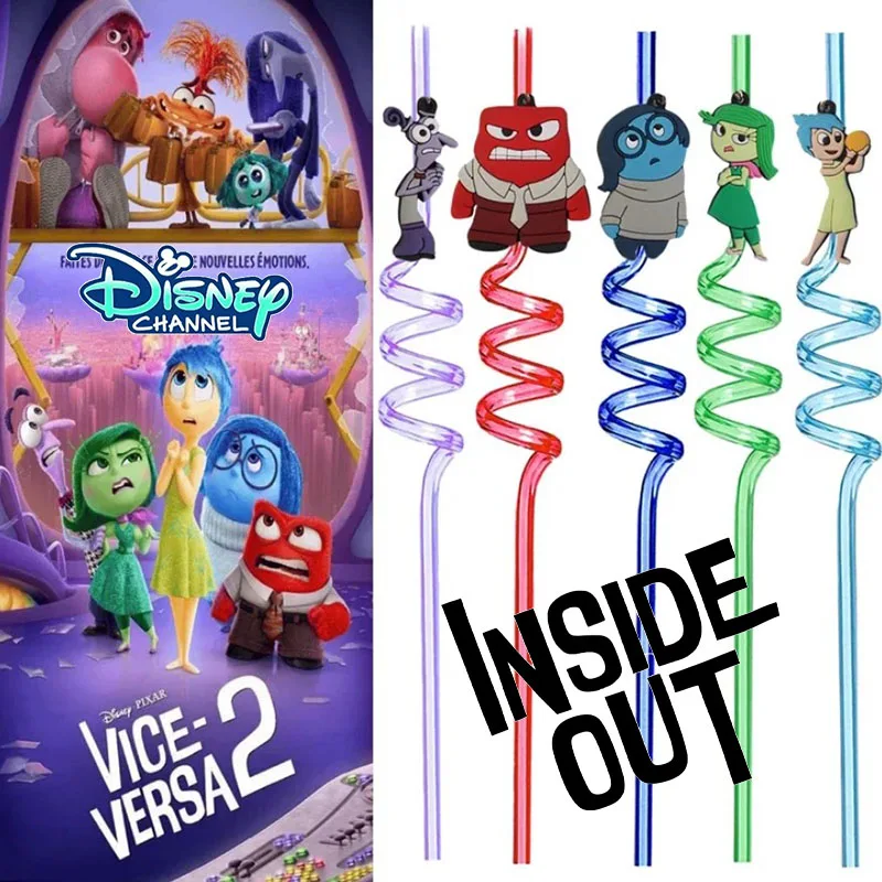 Disney Cartoon Inside Out 2 Peripheral Straw Animation Character Happy Sad Angry Cute Children’s Party Drinking Straw Gift