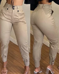 Women's urban trouser 2024 spring/summer latest khaki solid color versatile temperament high waisted comfortable casual pants