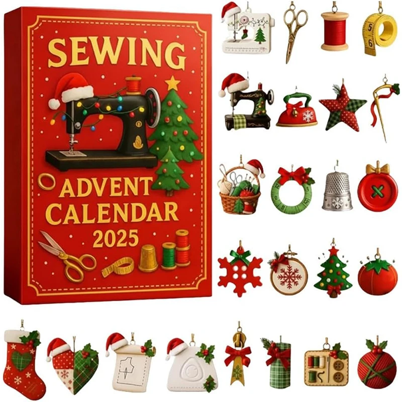 Calendario dell'Avvento da cucito 2025, scatola a sorpresa per il conto alla rovescia di Natale di 24 giorni, decorazione festiva da appendere in acrilico 2D