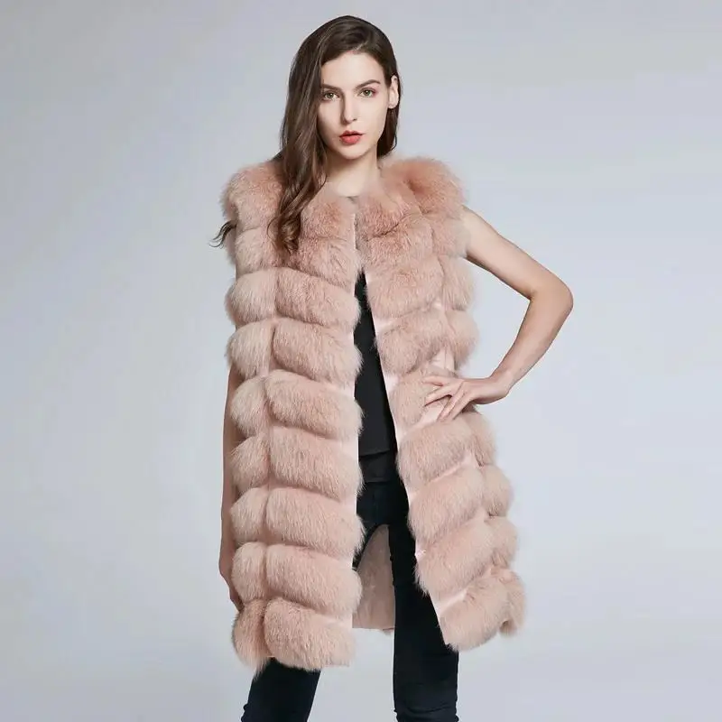 JKP New Winter Warm Female Real Fox Fur Coat Autumn Fashion Fur Vest Jacket Large Size Medium-long Sleeveless Coats For Women