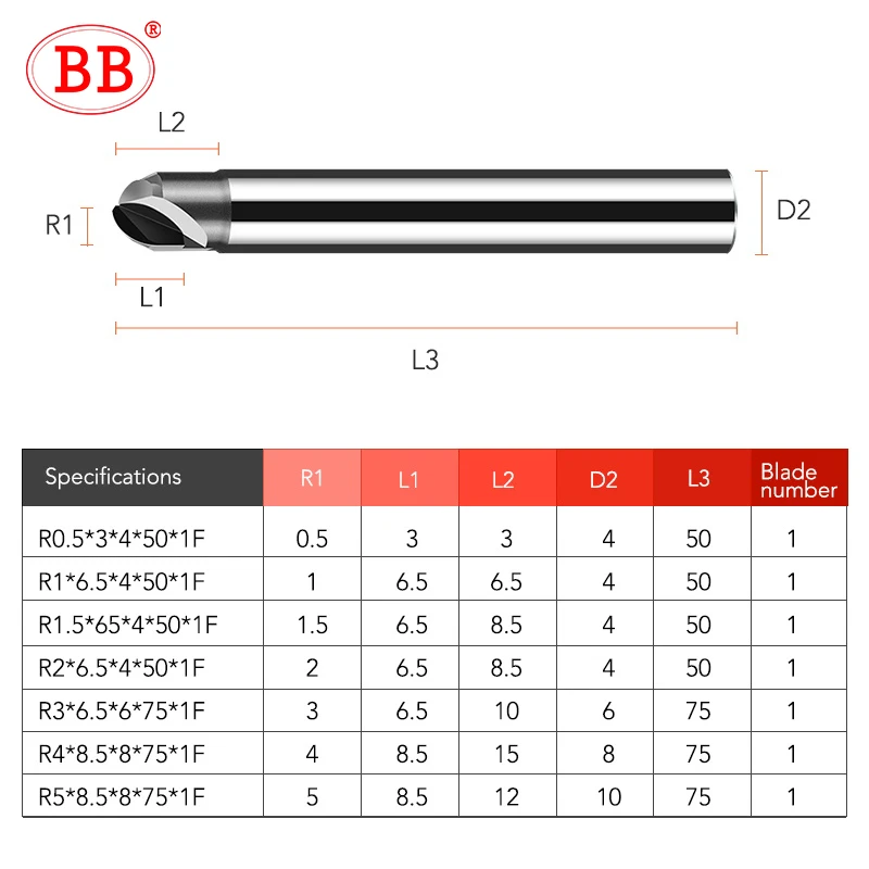 BB PCD 다이아몬드 볼 코 밀링 커터, 탄소 섬유 유리 섬유 베이클라이트 가공 도구 신소재 CNC 카바이드