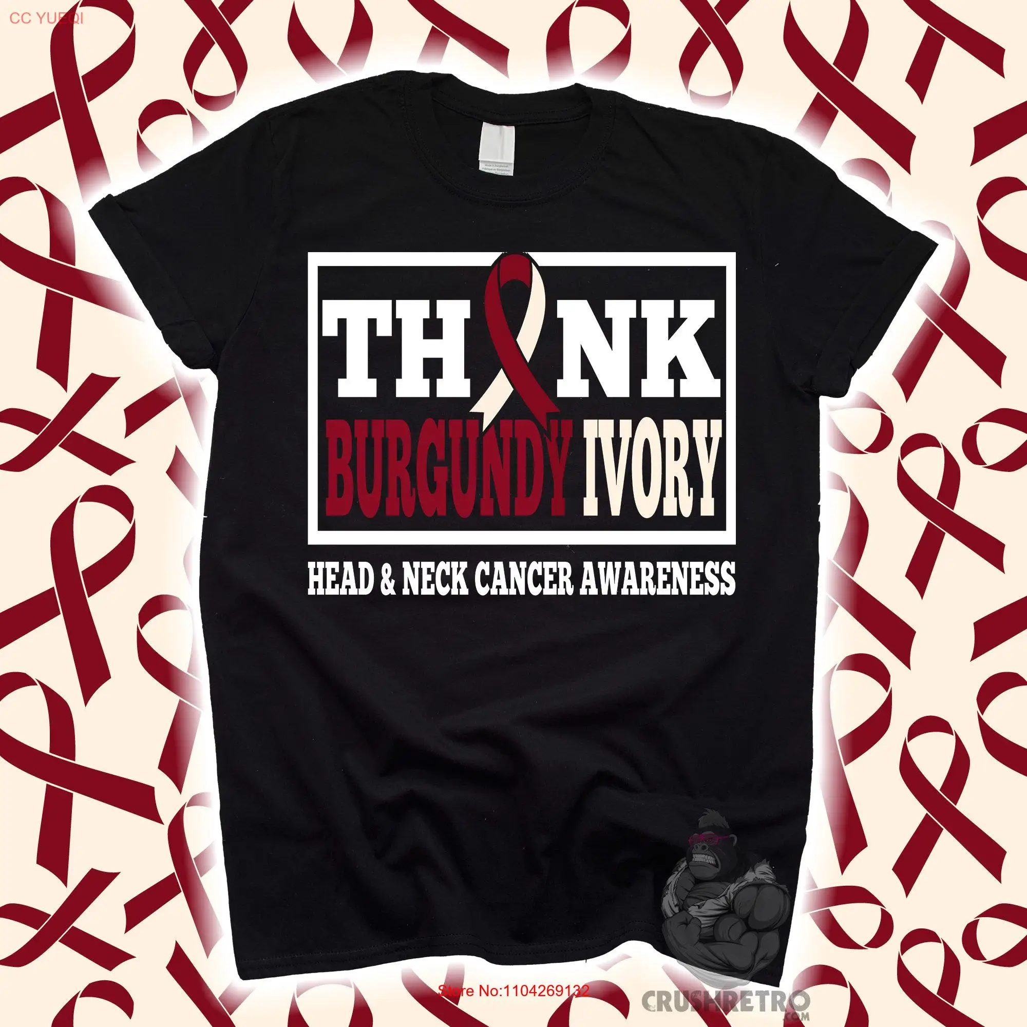 Burgundy Ivory Head and Neck Cancer Awareness T Shirt for Shirtn Kids SweaT Family Survivor Ribbon  long or short sleeves