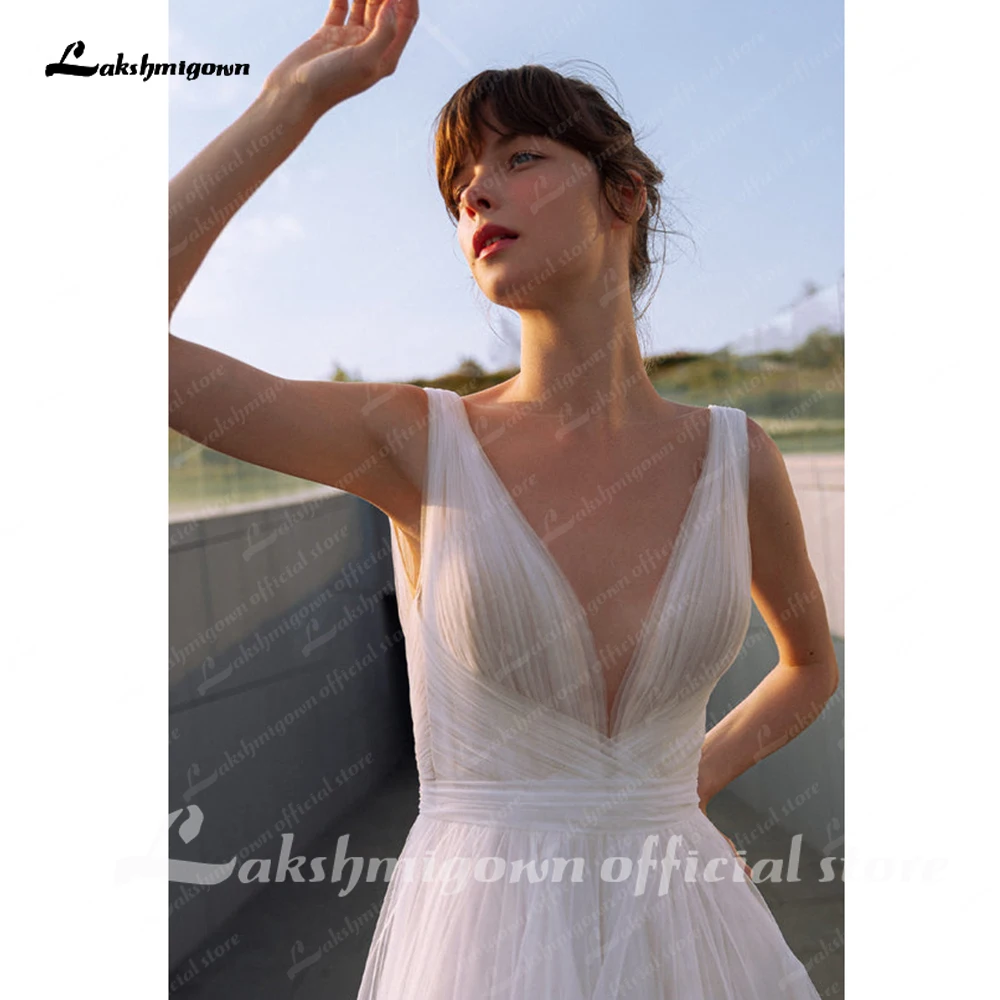 Lakshmigown Plumping V-Ausschnitt Plissee Boho Hochzeitskleid Sommer Feenkleid Zivile Brautkleider Maßgeschneidert Vestito Da Sposa – Detail 12