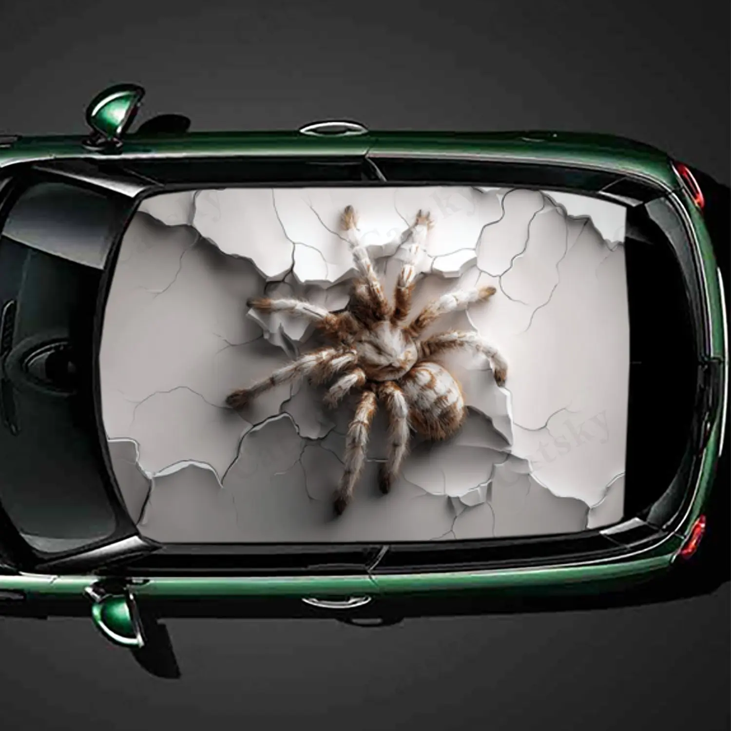

Edgy Streetwear Spider Cracked Print Car Roof Sticker PVC Self Waterproof stick , Striking Auto Exterior Accessories Decoration