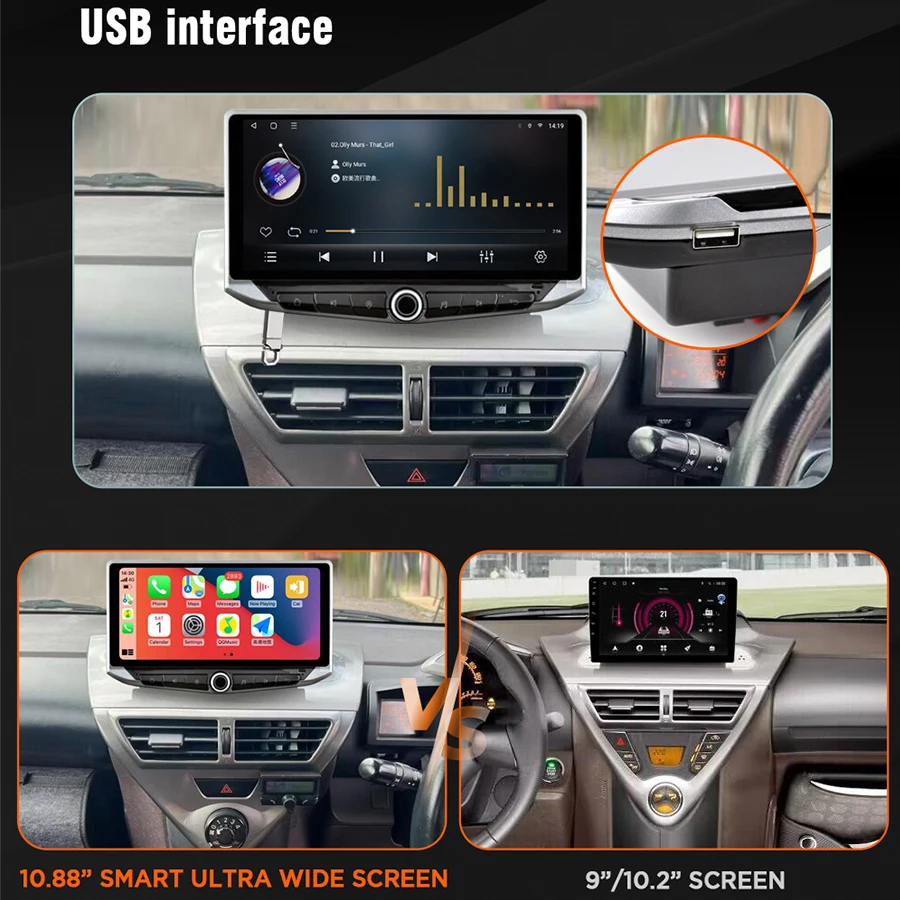 2K 10.88Inch Qled Screen Android 14 Auto Stereo For Toyota Scion IQ 2008-2016 Car Multimedia GPS Phone Holder CarPlay Head Unit