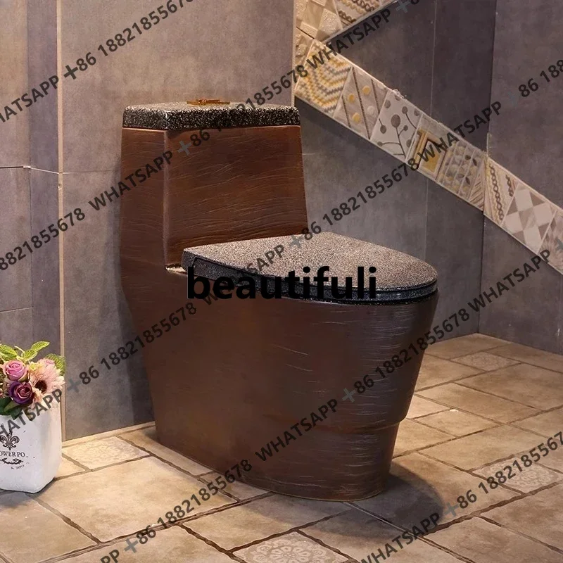 Brown and black retro art ceramic toilet household bathroom siphon pumping ordinary toilet