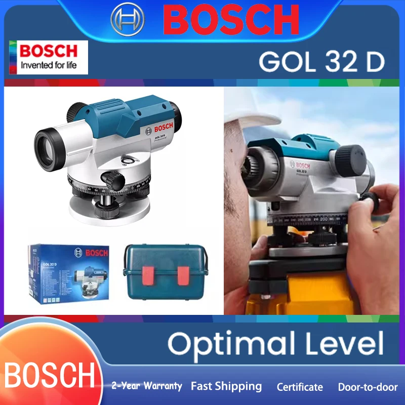 Bosch GOL 32 D Optical Level 32X Imaging Crosshair Calibration 360° Measure Angle Automatic Leveling 120 Meter Visual Range