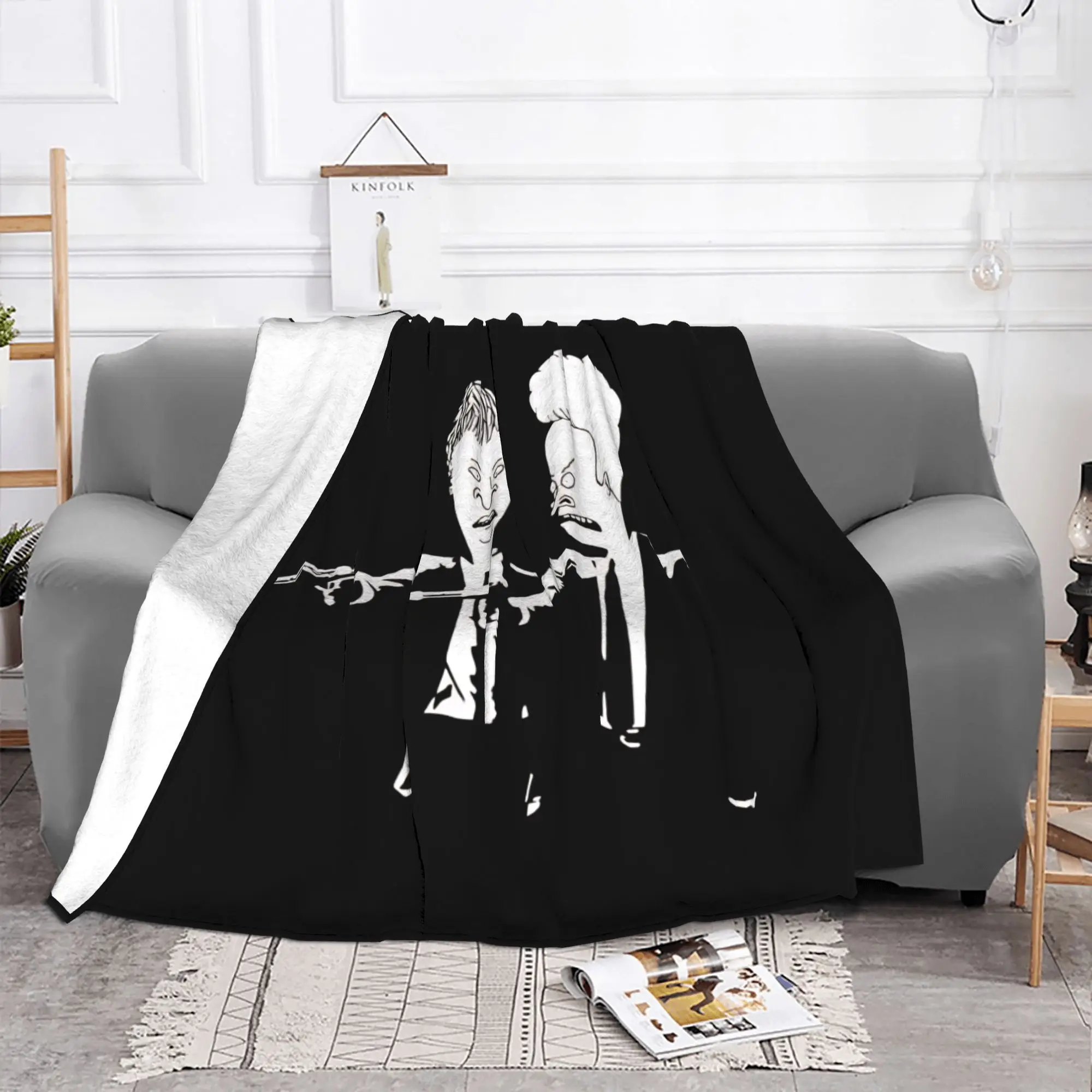 1PC Home Cute Room Decor Edgy Retro Cartoon Blanket Throw Blanket Beavis and Butt Head Novelty Warm Blanket All Season