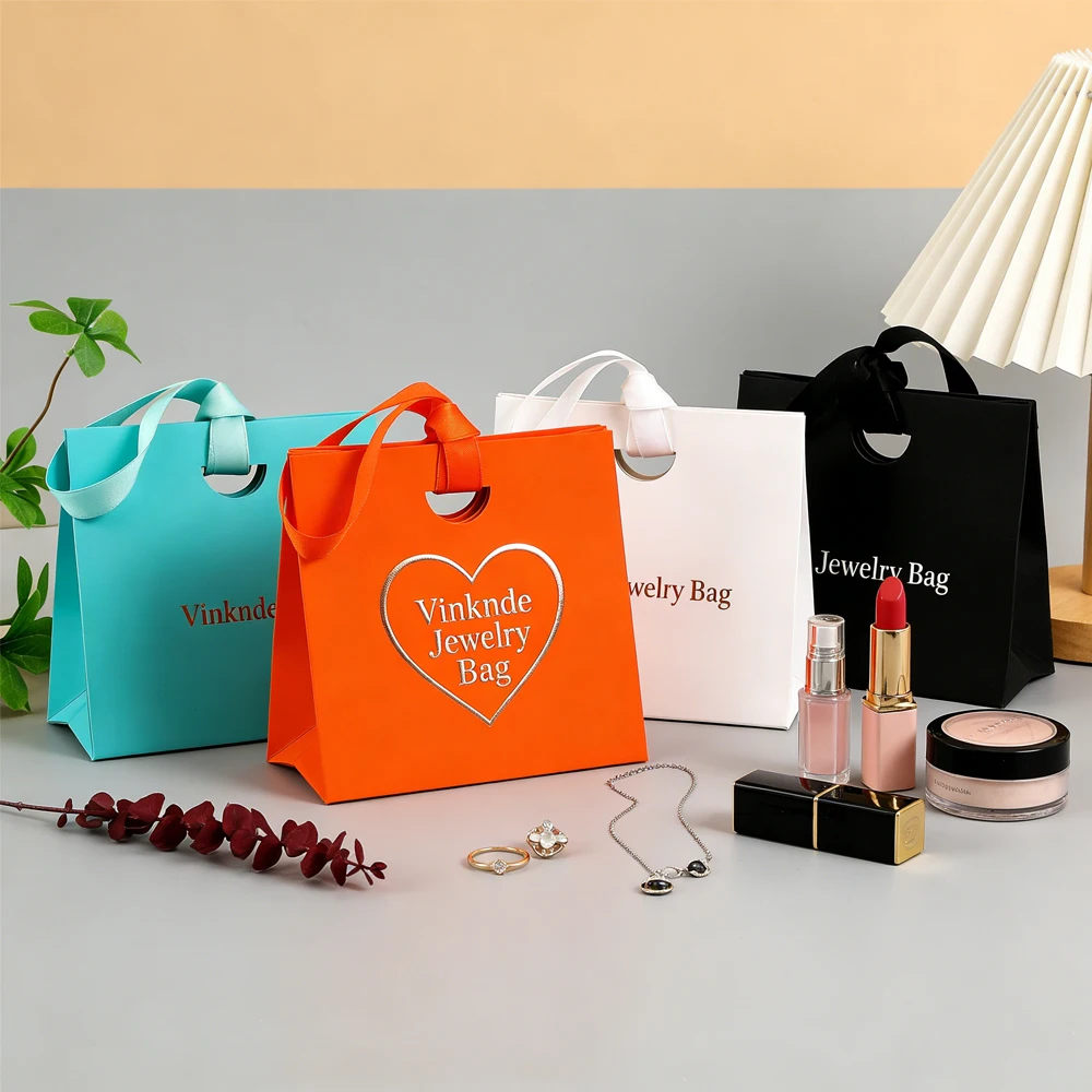 

10/20/50/100 шт. Изысканные подарочные пакеты из крафт-бумаги 15,5×7,5×14,5 см с персонализированным логотипом для ювелирных изделий, косметики, помады, серег