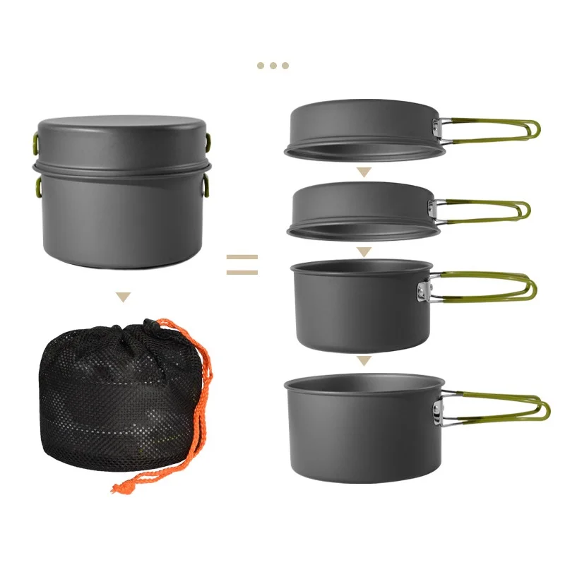 Camping Cookware Set Portable Outdoor Cooking Pots Frying Pans Non-stick Aluminum Alloy Travel Hiking Picnic Equipment 11 Pcs