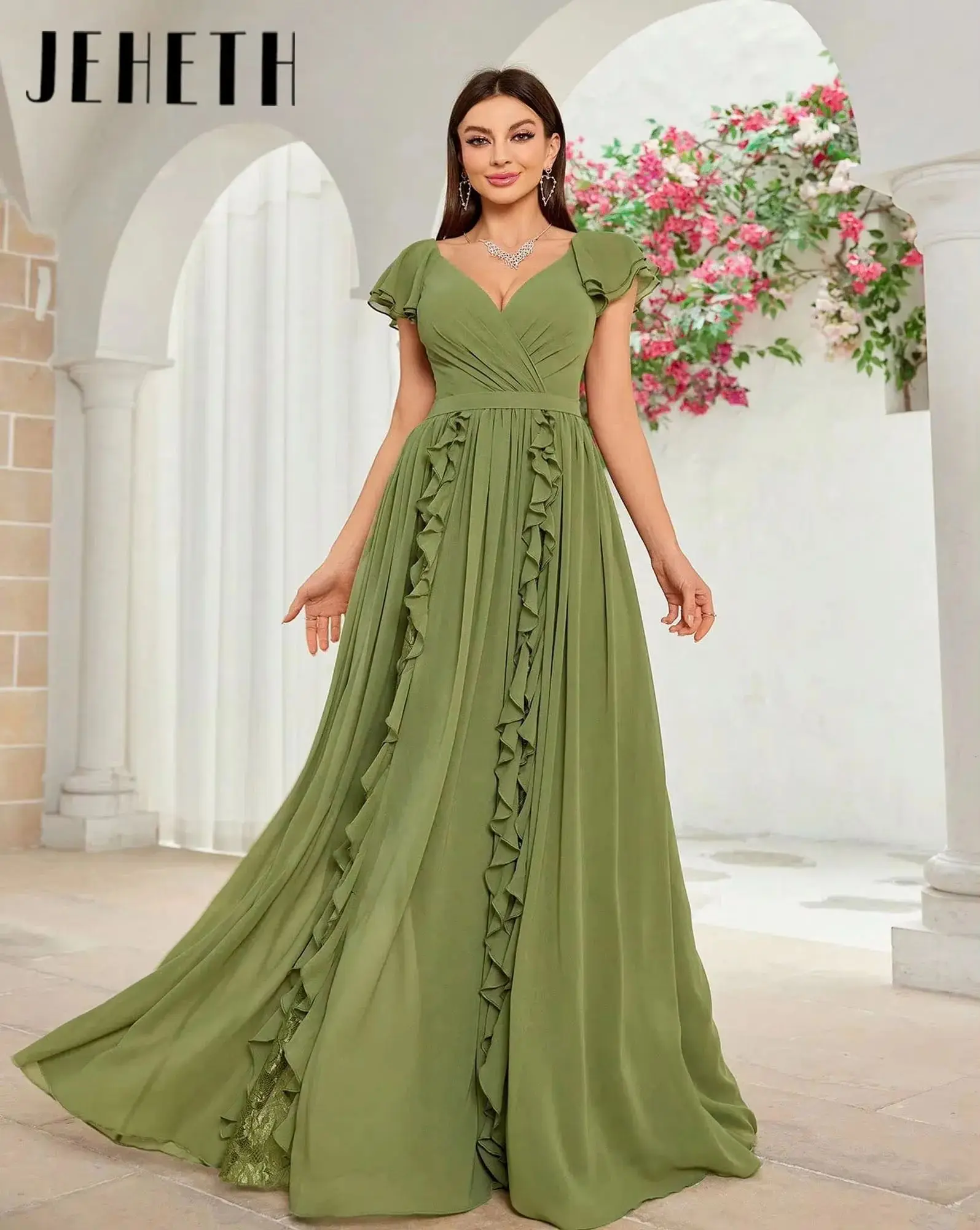 

JEHETH Elegant Long A-Line Off Shoulder Evening Dresses Sleeveless V-Neck Formal Dresses for Women Elegant Prom Gowns Customized