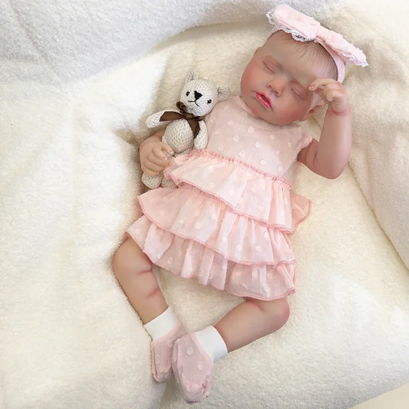 

48CM Newborn Baby Doll Reborn Loulou Asleep Soft Cuddly Body Lifelike 3D Skin with Visible Veins High Quality Handmade Doll