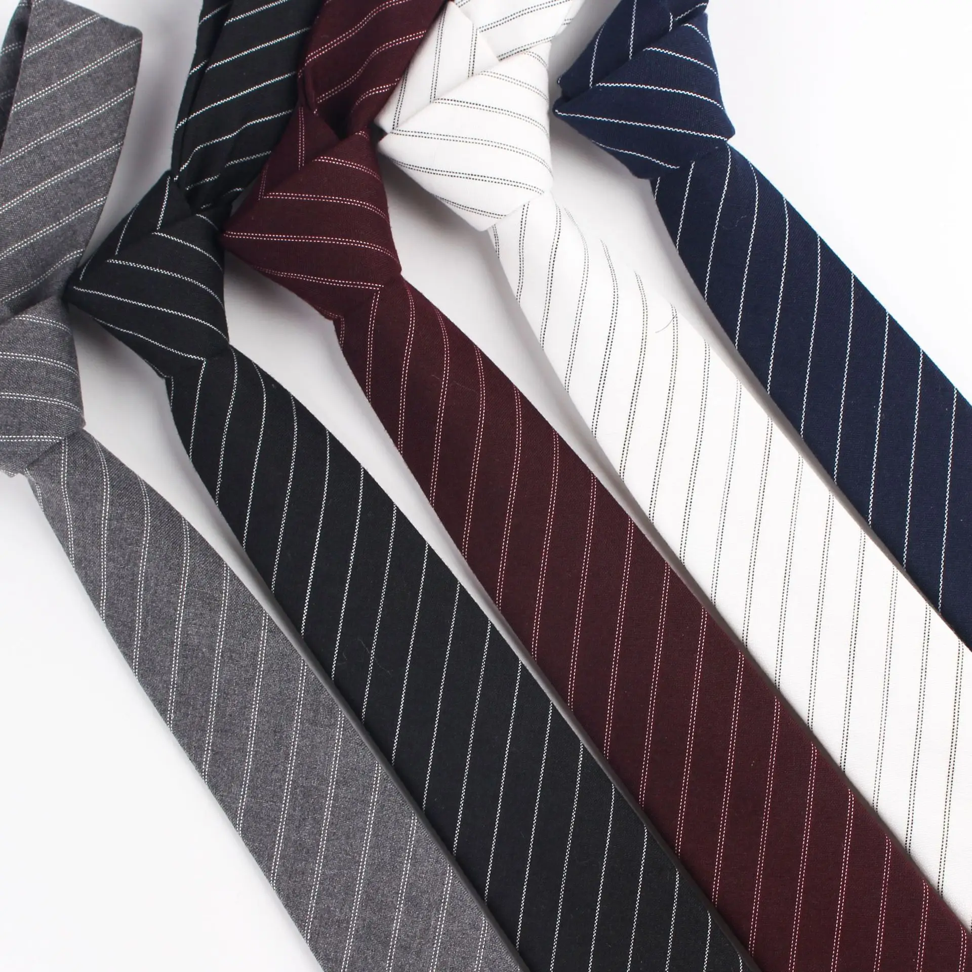 VEEKTIE Brand Neckties for Men 6CM/2.35" Width Slim Korean Style Solid Striped Wedding Cusual Cotton Ties Black Navy Gray Boys