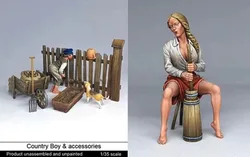 1/35 Resin Figure Assembled Model Kit Historical Hobby Miniature Country Boys and Girls & Accessories Unassembled and Unpainted