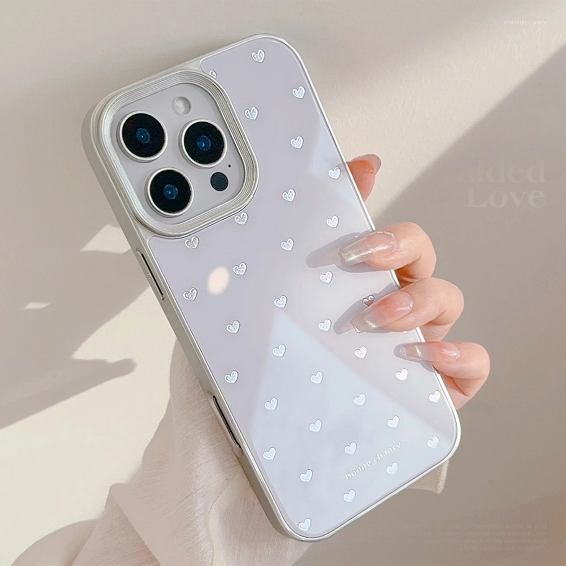 

Gilded Love Heart Glass Hard Phone Case For iPhone 16PRO/15 PROMAX Gril's Purple Sweet Phone Case Anti-fall Case