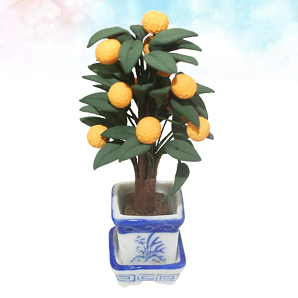 

Mini Orange Potted Plant Premium Ceramic Material Fine Workmanship Crack Resistant Colorful Decor for Dollhouse Balcony Desktop