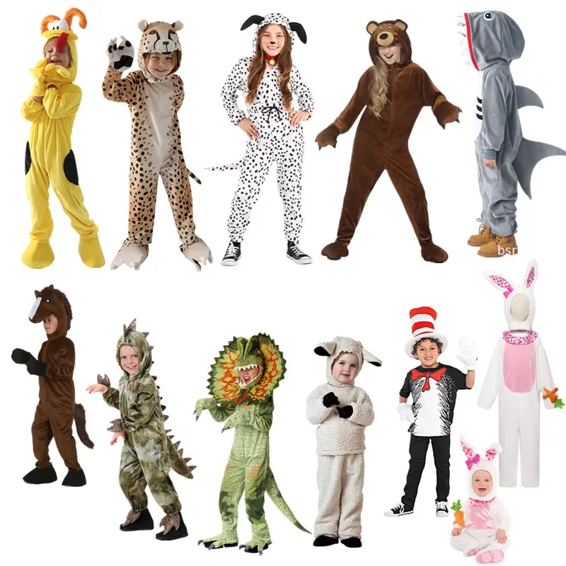 Combinaisons d'animaux de dessin animé pour enfants, cheval, lapin, chien, tigre, dinosaure, garçons, filles, agneau, mouton, Halloween, Pourim, discuter