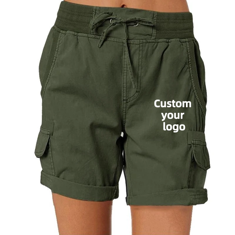 2023 Summer DIY Logo Printed Women's Drawstring Beach Shorts Elastic Waist Sport Shorts Jogging Pants Casual Loose Cargo Shorts