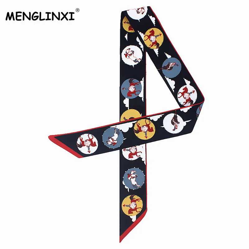 2024 Newest Scarf Horse Print Women Silk Scarf Handle Bag Ribbons Female Head Scarf Small Female Tie Long Scarves & Wraps C28