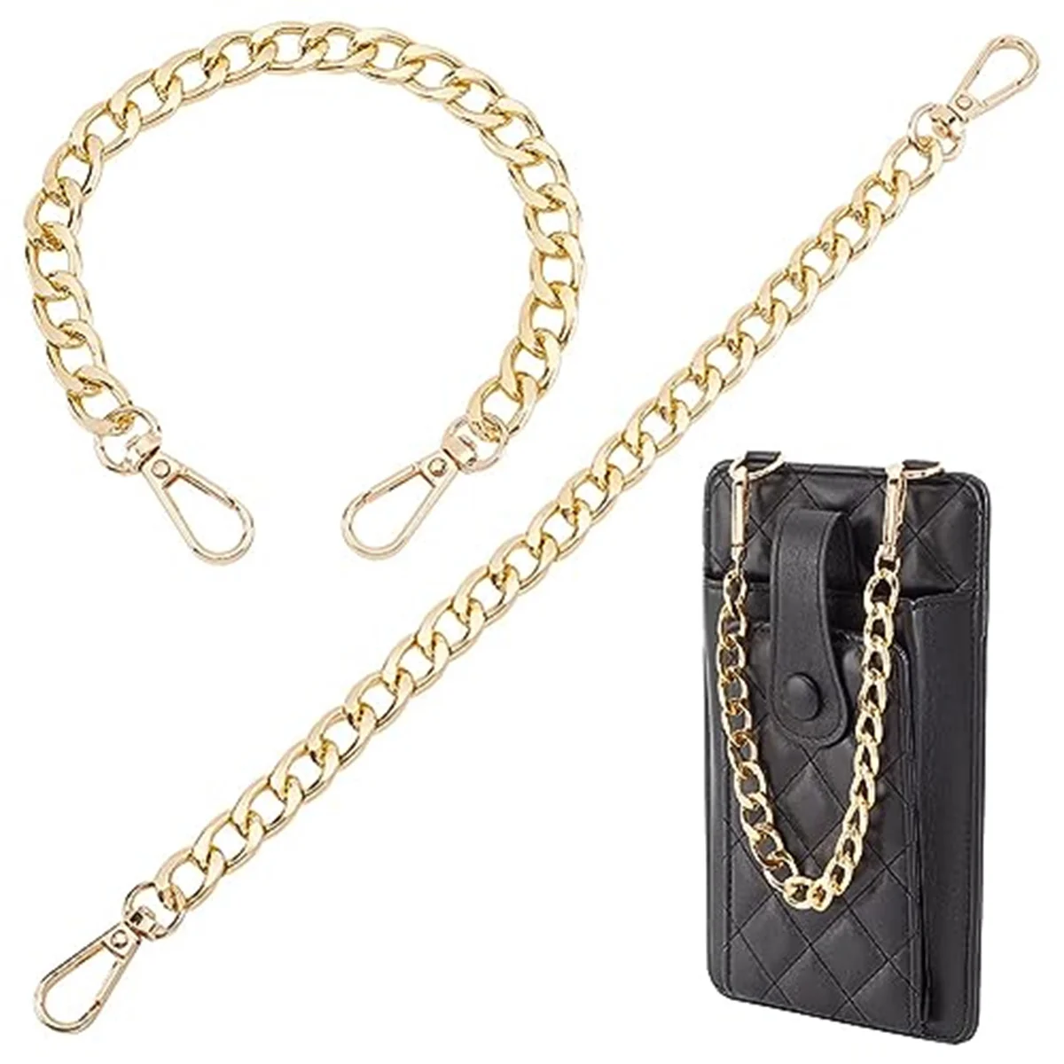 

HOLINFASHION 2pcs 12 Inch Golden Purse Chain Strap with Buckles Gold Chain for Purse Handbags Clutches Crossbody Bag Pants