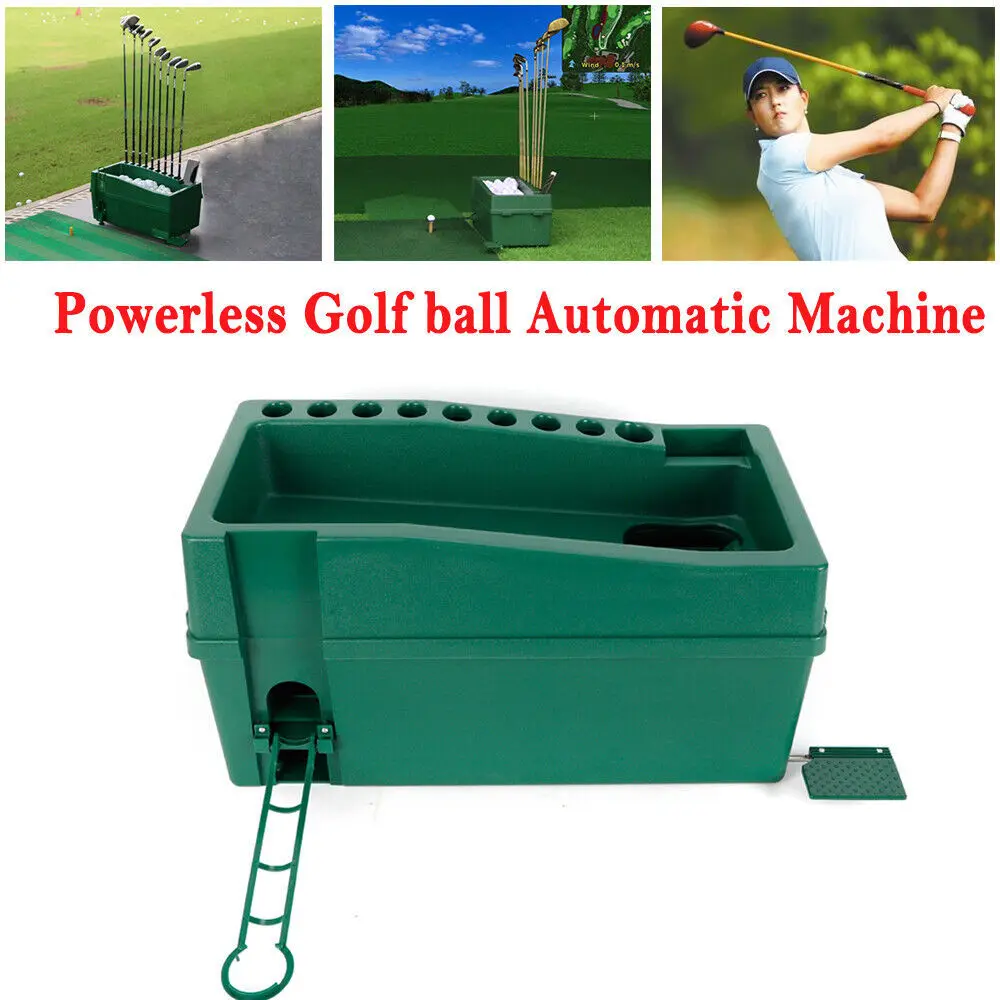 Automatic Golf Ball Dispenser No Electricity Required Golf Club Organizer Green Golf Training Auto Tee Up Machine W/ Cue Holder