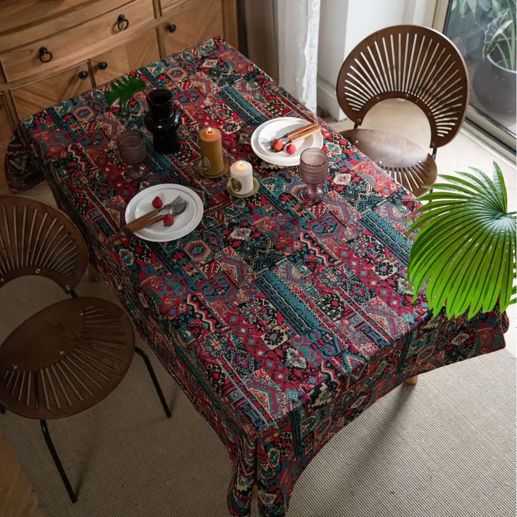 Farmhouse Tablecloth Cotton Linen Boho Shabby Chic Monochromatic Village Table Cover Tassels Rectangle for Kitchen & Dining Room