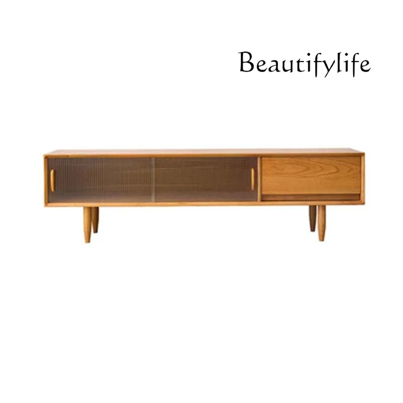 

Nordic Solid Wood TV Cabinet Coffee Table Combination Small Apartment Log Living Room Light Luxury Floor Cabinet