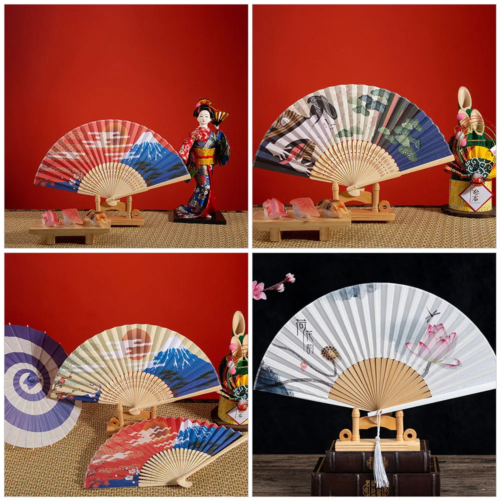 

4 Pcs Portable Fan Wooden Folding Rack Traditional Holder Pocket Decorative Stands