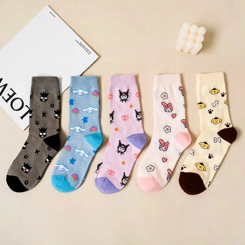 Sanrio Cartoon Printed Women Sock Girls Cartoon Candy Colored Cotton Socks Medium Tube Socks Cute Little Dog Long Tube Socks