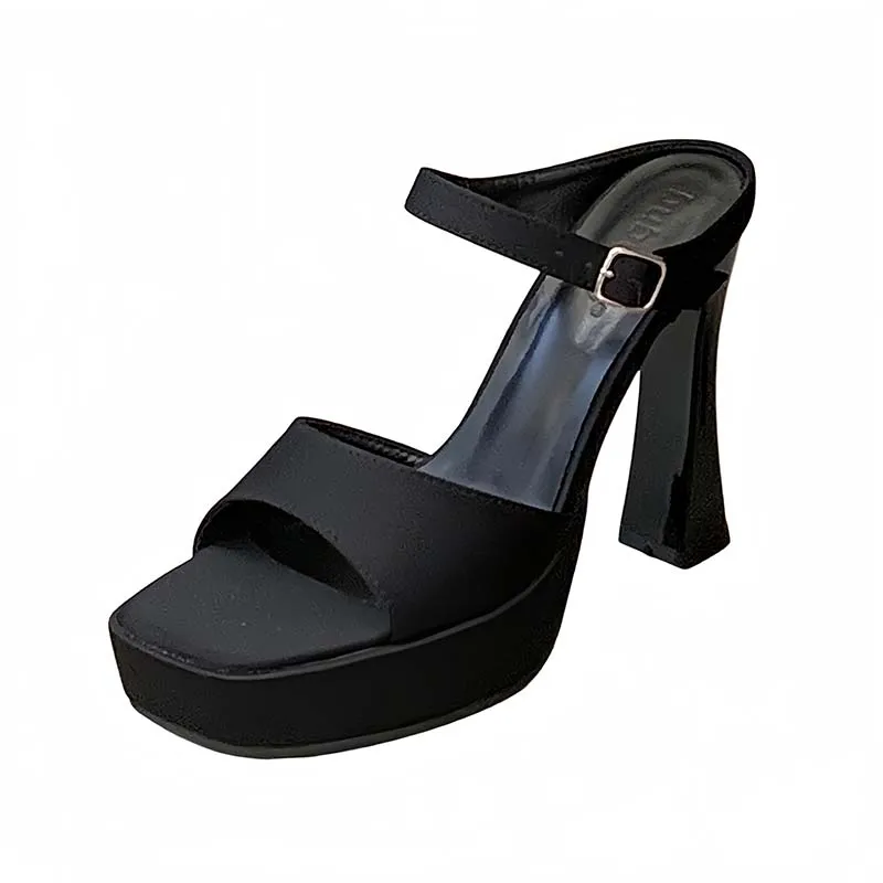 

Red Heels Ladies Slippers 12cm Heeled Sandals Black Platform Chunky Shoes Summer Woman Gladiator Sandals New 2026 Silver