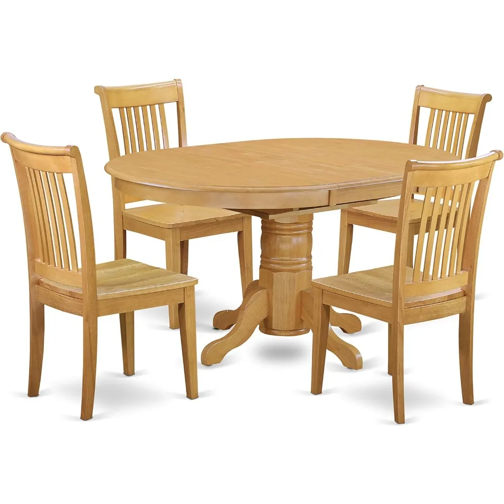 5-Piece Room Furniture Set Includes an Oval Wood Table with Butterfly Leaf and 4 Kitchen Dining Chairs, 42 x 60 in.