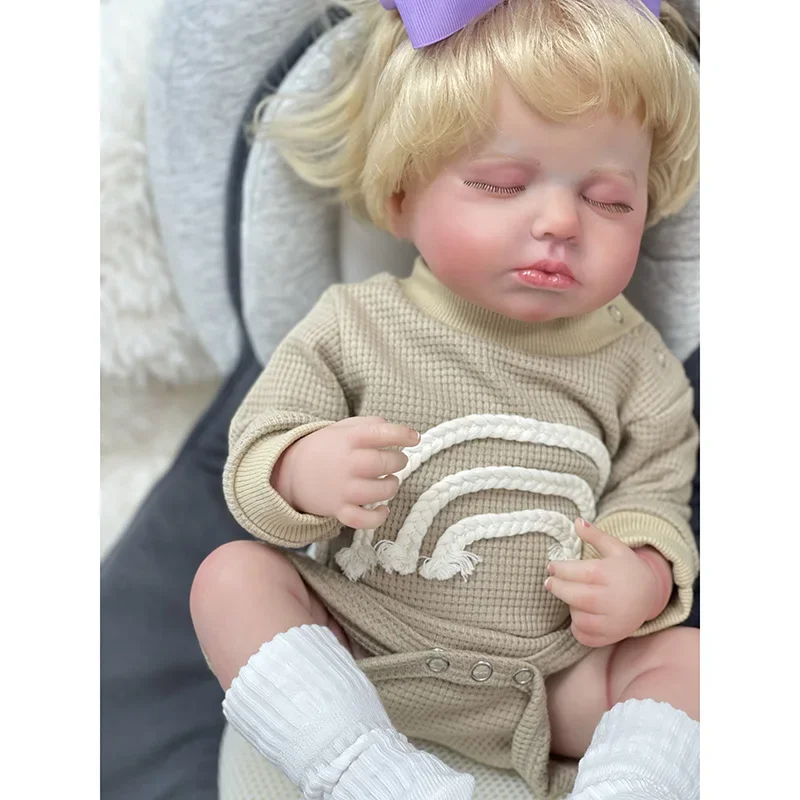 Poupées bébé Reborn en silicone, 48cm, corps entier, beurre Loulou avec cheveux blones, taille nouveau-né, vraies veines peintes à la main