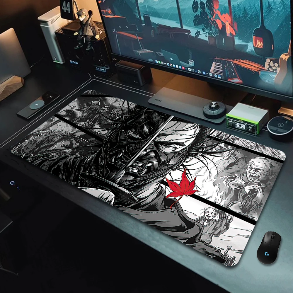 Imagem -05 - Samurai Arte Japonesa Tamanho Grande Mouse Pad de Borracha Natural pc Gamer Computador Gaming Mousepad Mesa Tapete Bloqueio Borda Teclado Almofadas