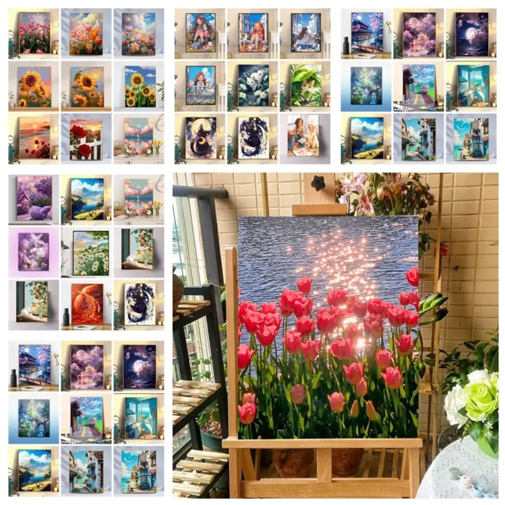 Sun Flower DIY Digital Oil Painting Kits Daisy Tulips Acrylic Painting By Numbers Flower Landscape Handpainted Crafts